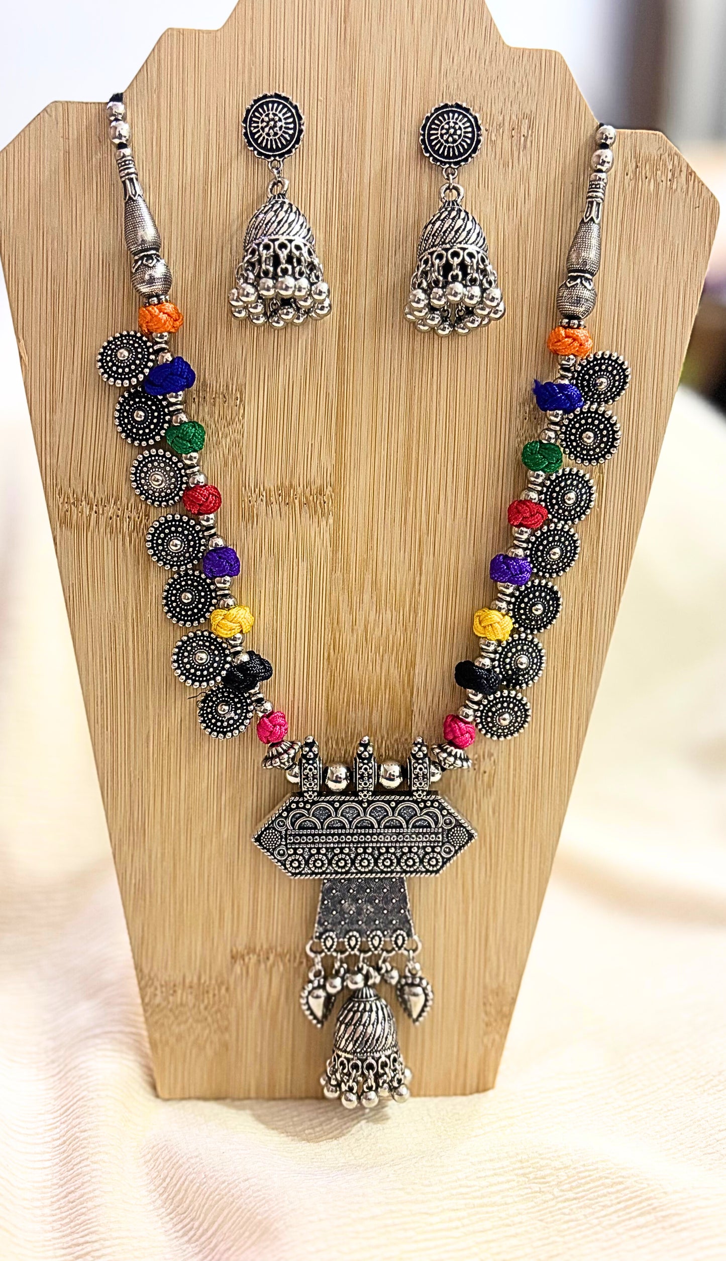Rustic Radiance Multicolor Oxidised Necklace Set