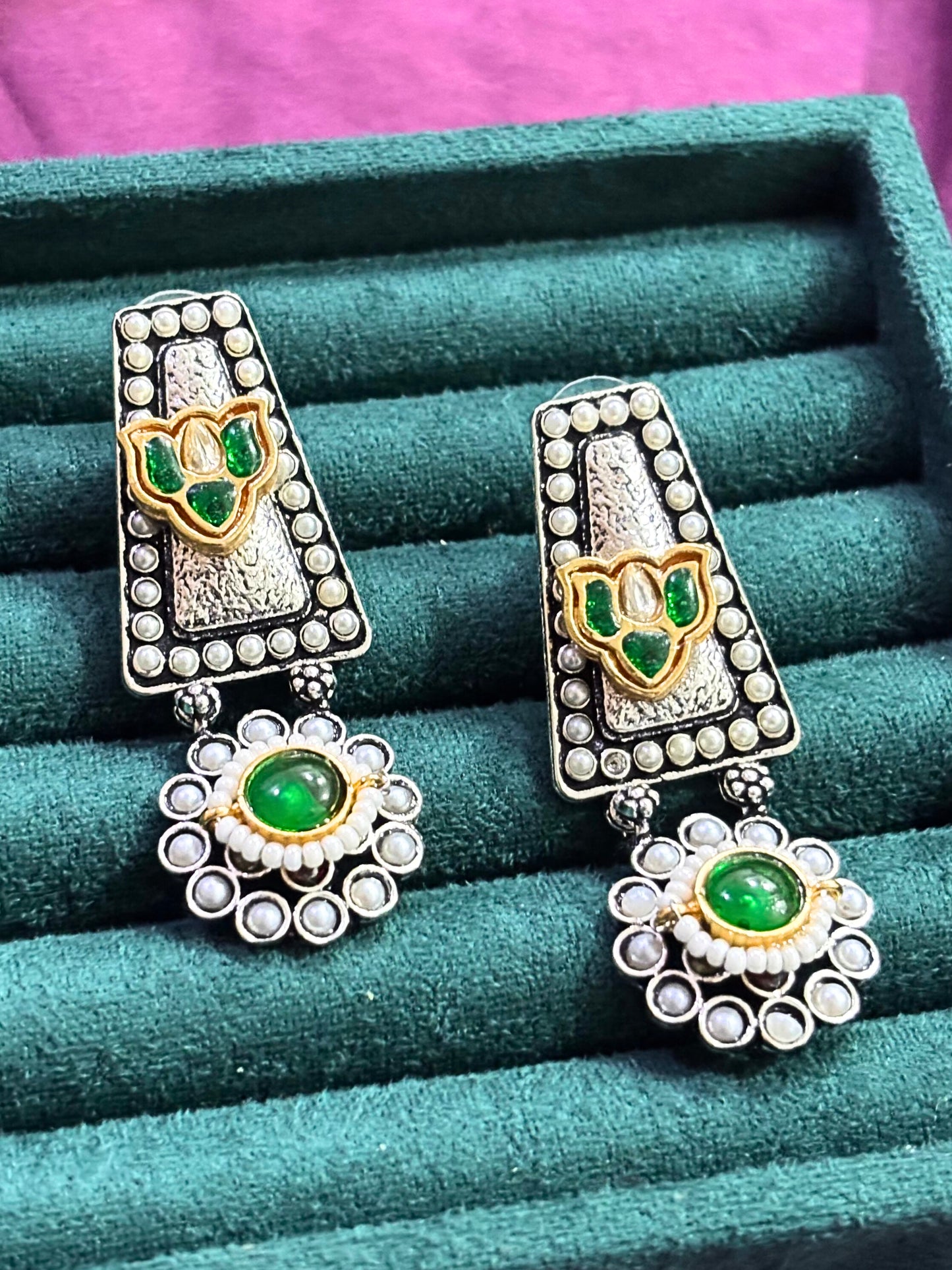 Lotus Grace Oxidised Statement Earrings