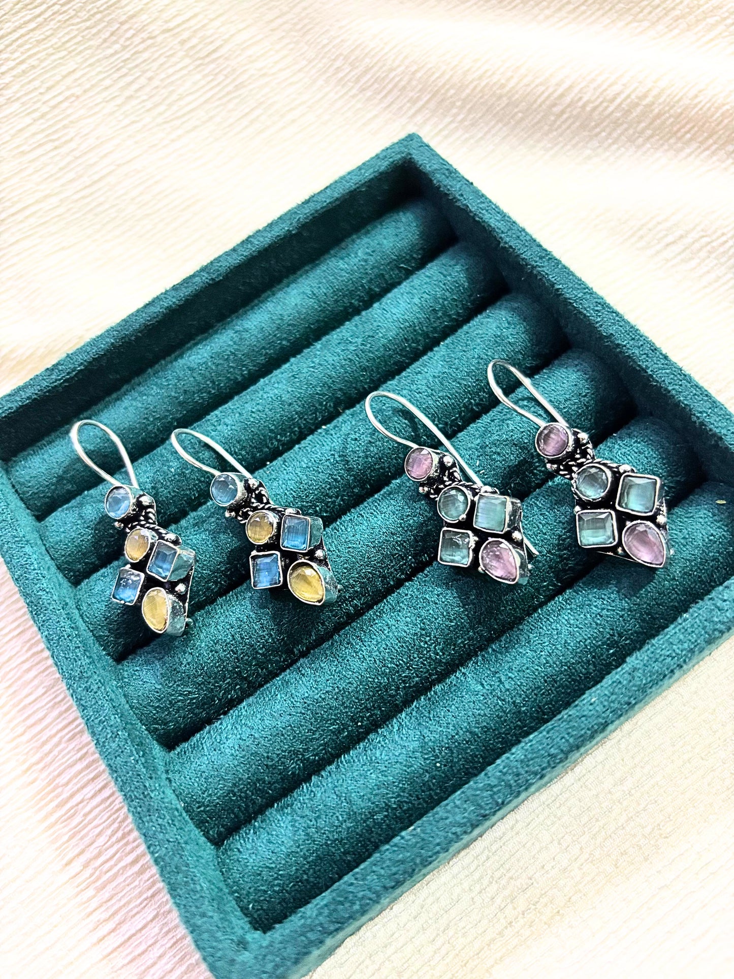 Gemstone Cluster German Silver Earrings