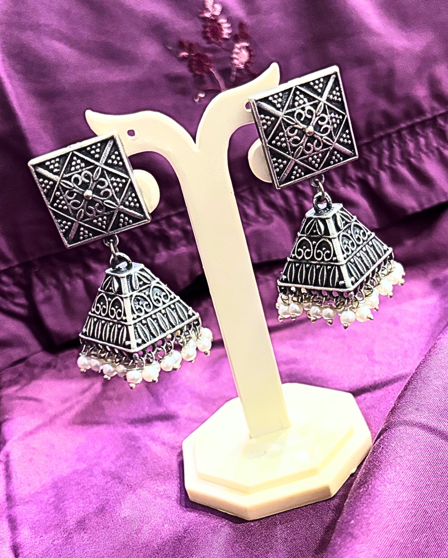 Temple Charm Oxidised Pyramid Jhumkas