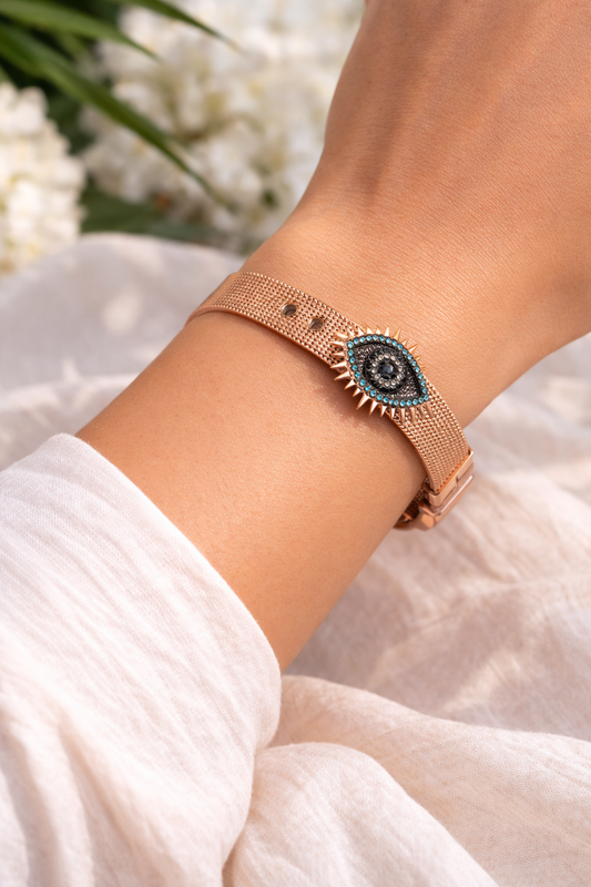 Rose Gold Evil Eye Stainless Steel Bracelet