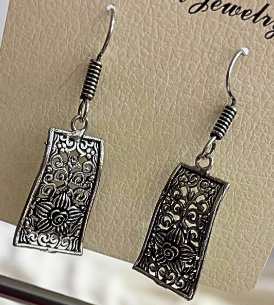 Ornate Blossom Oxidised Earrings