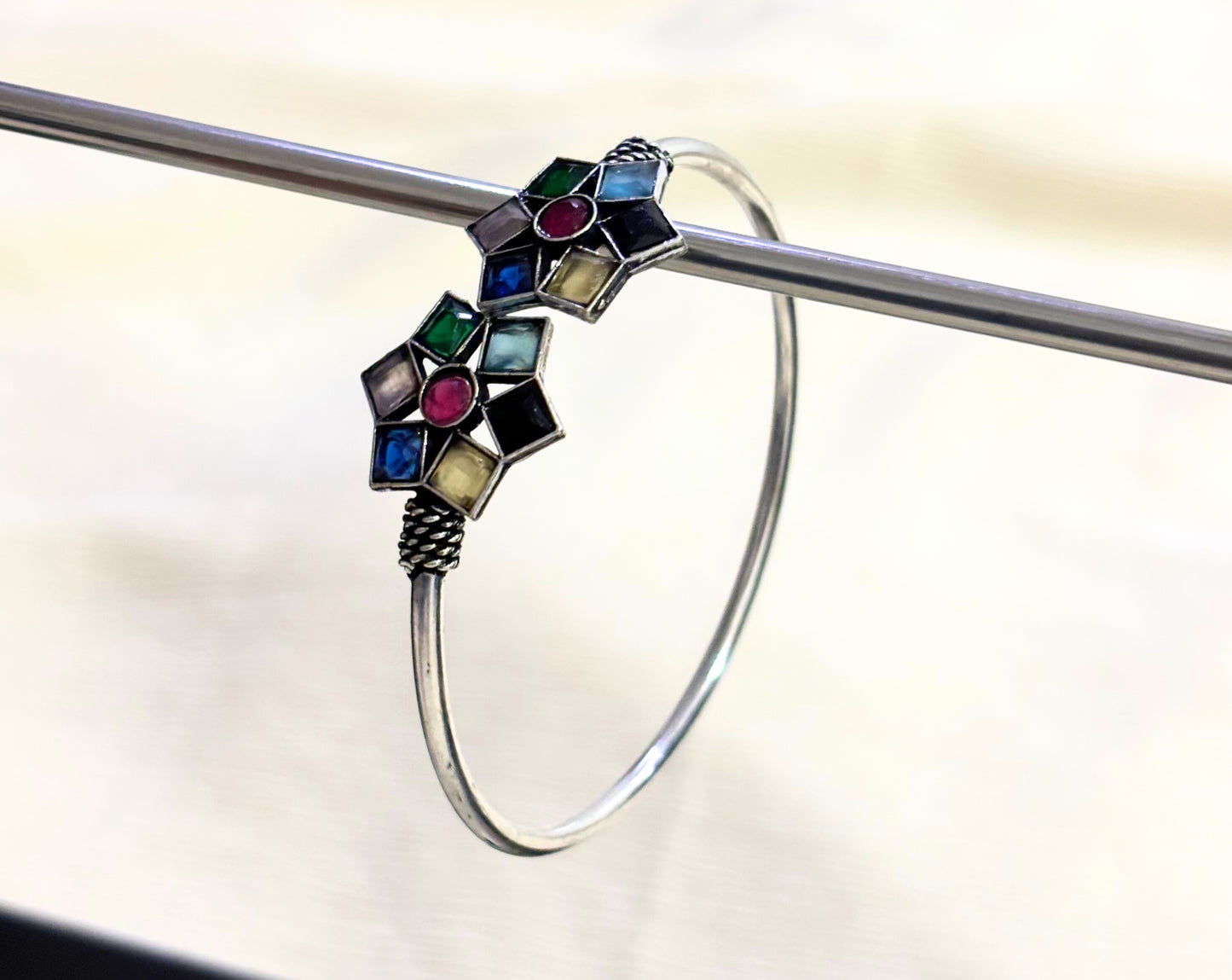 Oxidised Floral Gem Kada