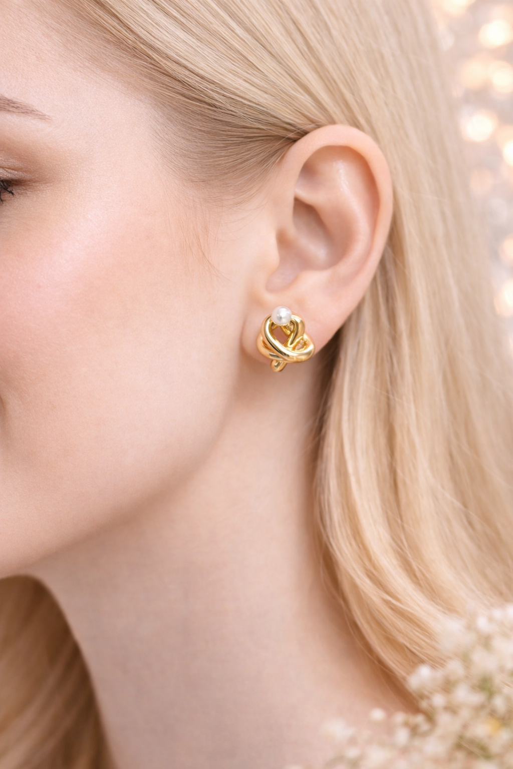 Pearl Knot Stud Earrings