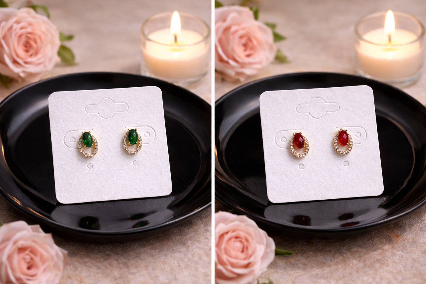 Emerald & Ruby Glow Stud Earrings