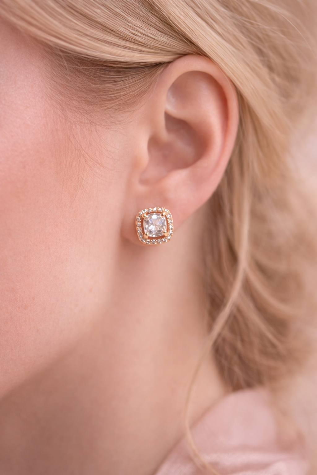 Elegant Square Halo Stud Earrings