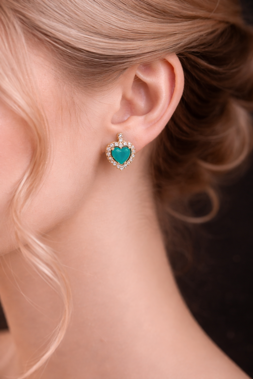 LoveGlow Stainless Steel AD Heart Earrings