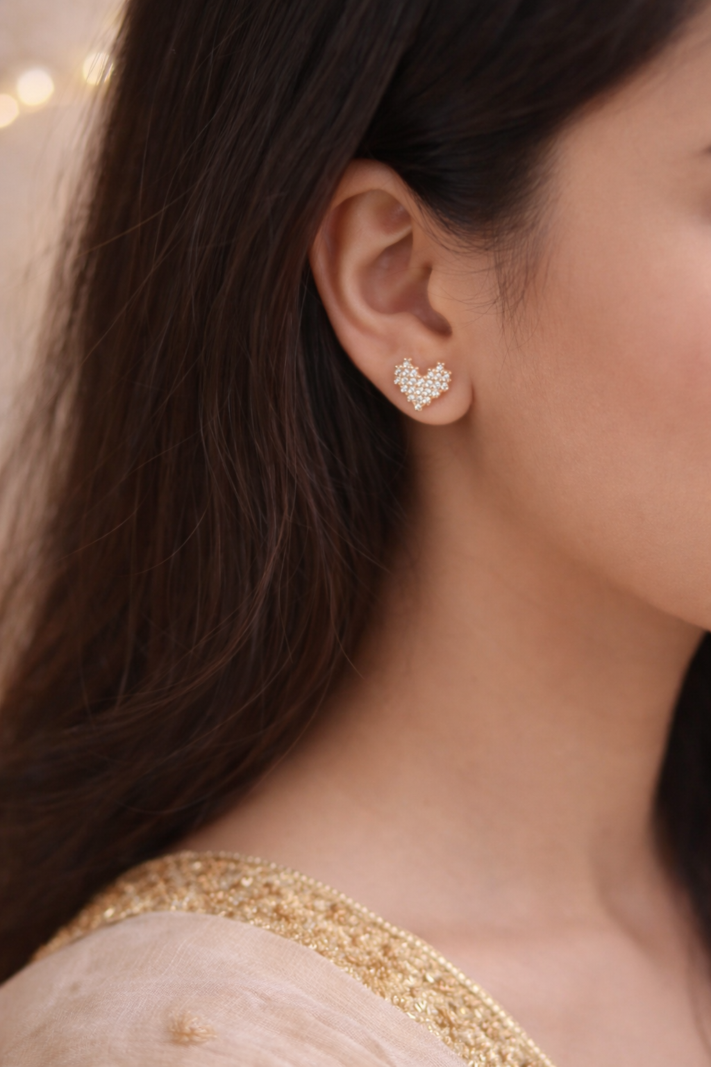Sparkling Heart Stud Earrings