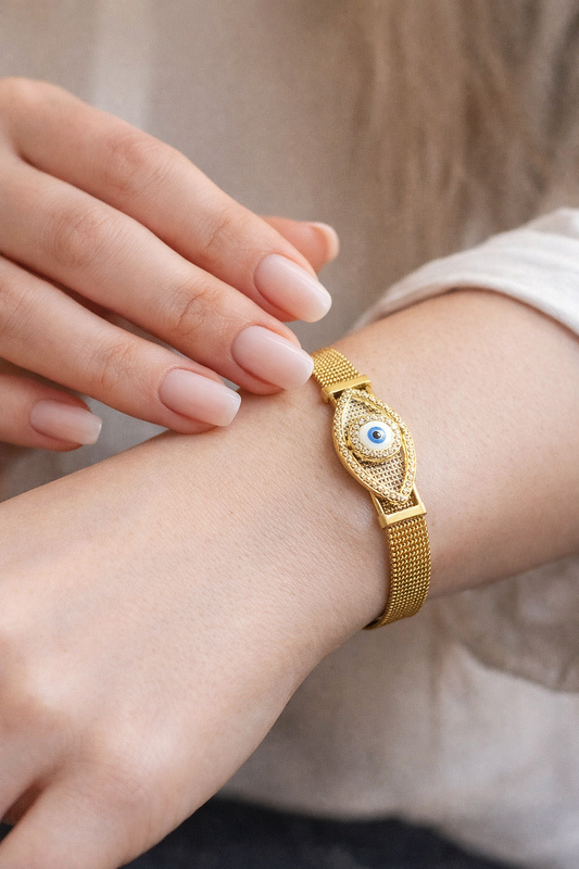 Golden Evil Eye Stainless Steel Bracelet