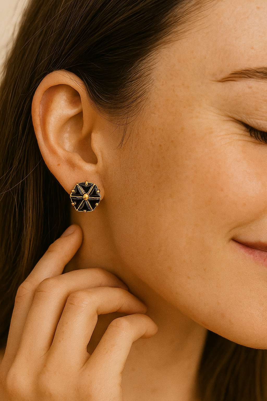 Black Stone Octagon Stud Earrings