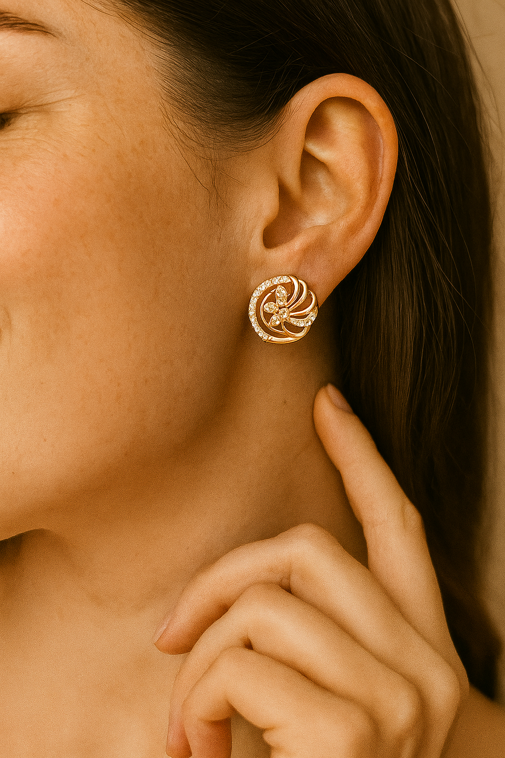 Gold-Tone Floral Swirl Stud Earrings