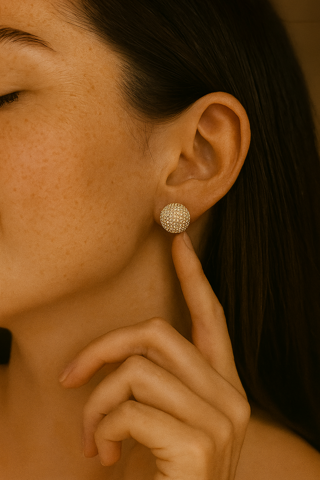 Gold-Tone Pave Round Stud Earrings