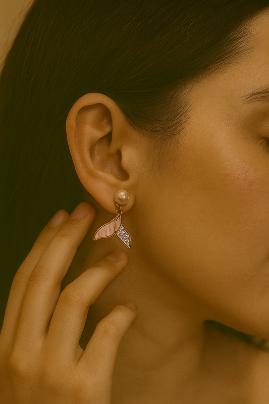 Pearl Stud Mermaid Tail Earrings