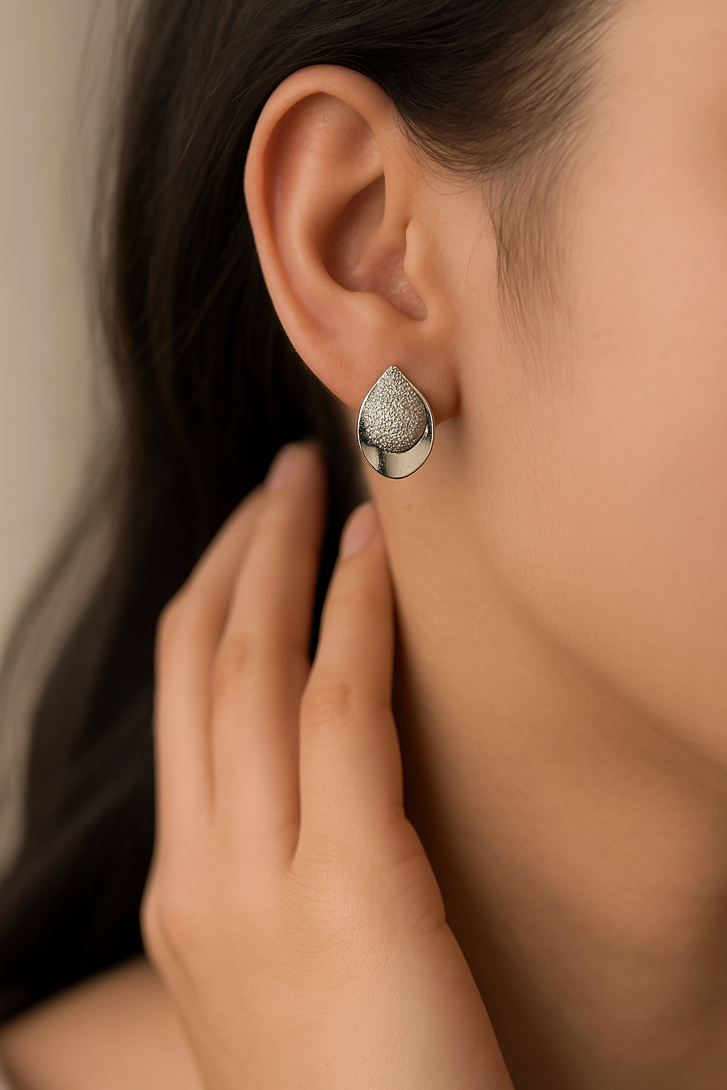 Silver Tear Drop Stud Earrings