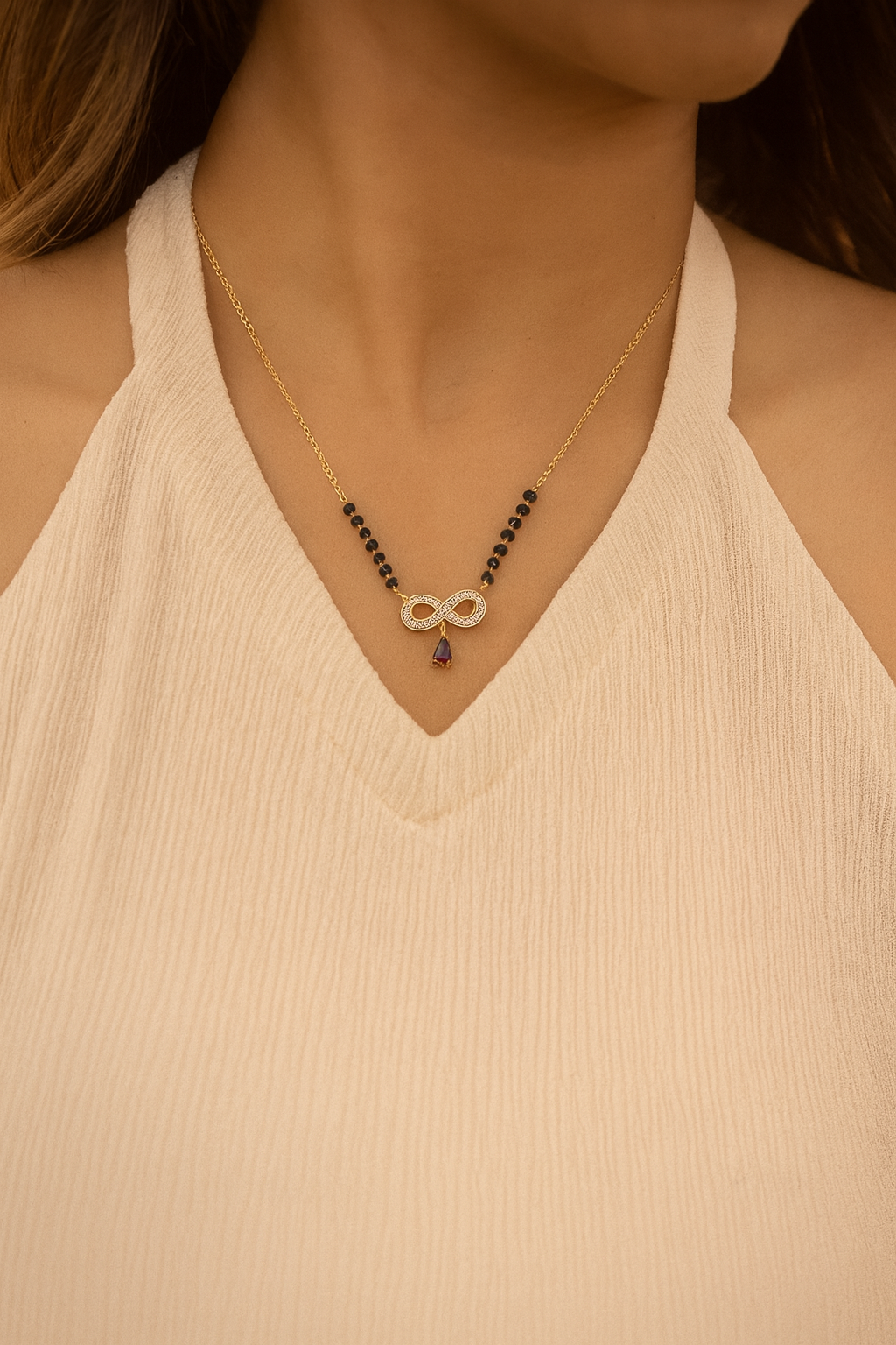 Infinity Pendant Mangalsutra with Ruby Drop