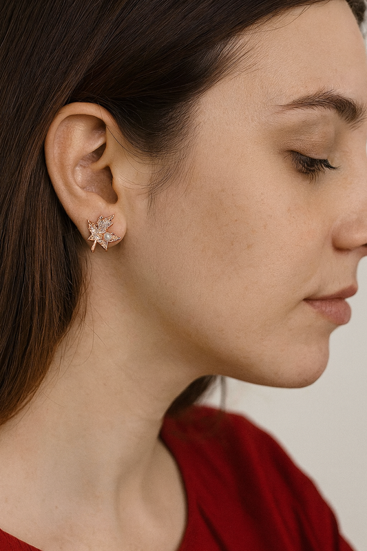 Rose Gold Maple Leaf Stud Earrings
