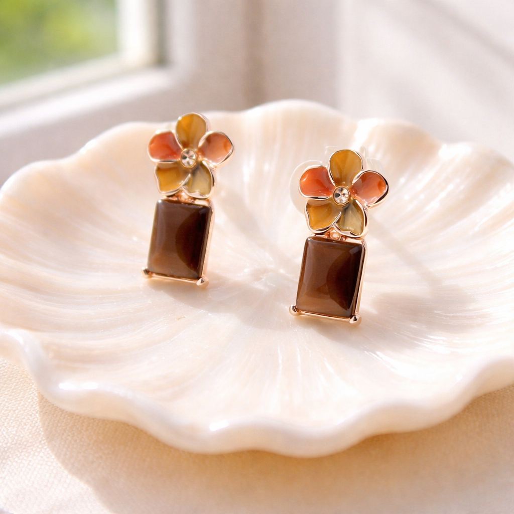 Rose gold brown square design Earrings