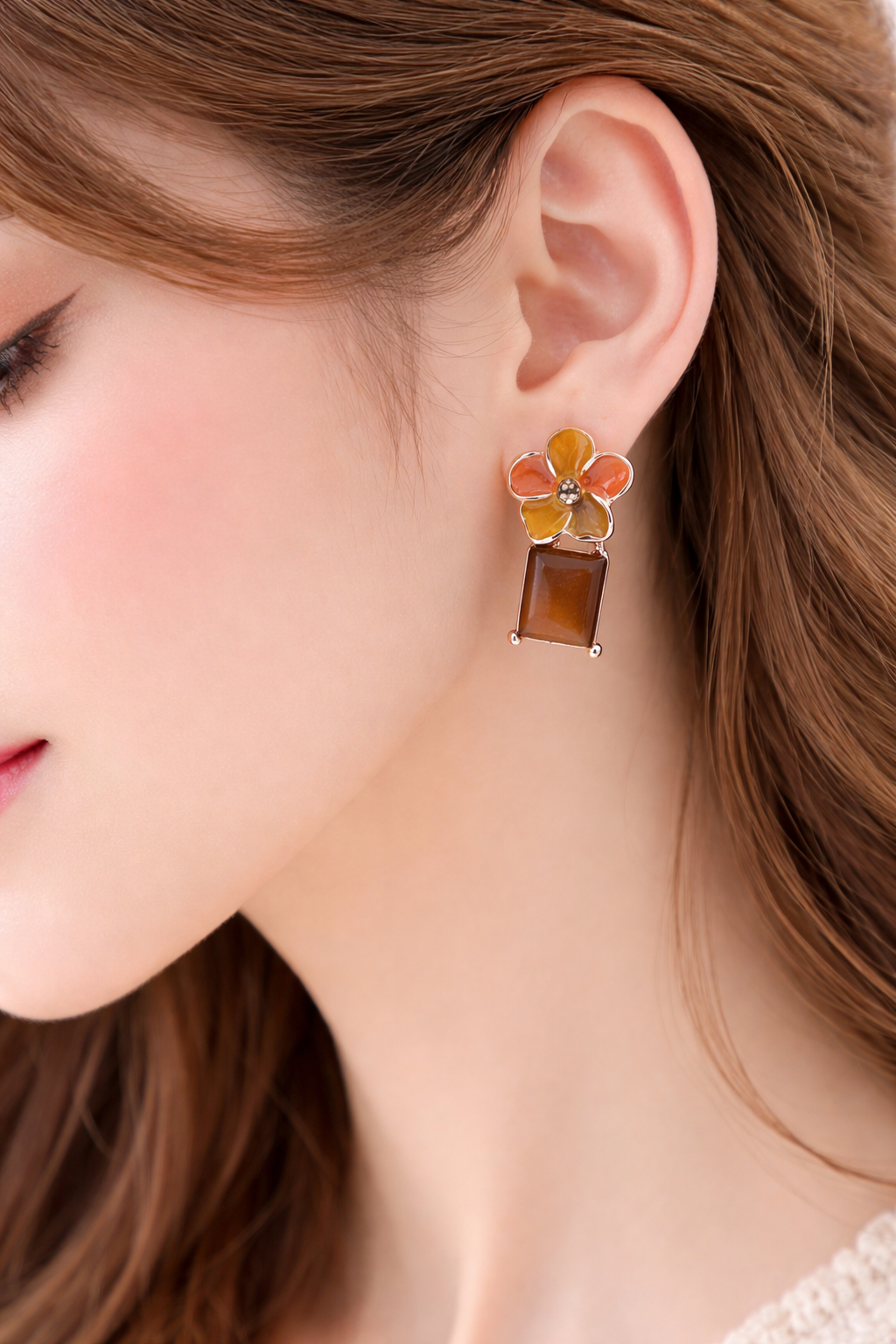 Rose gold brown square design Earrings