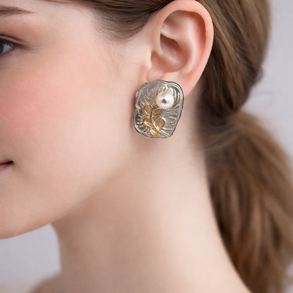 Korean small pearl Earring in flower design