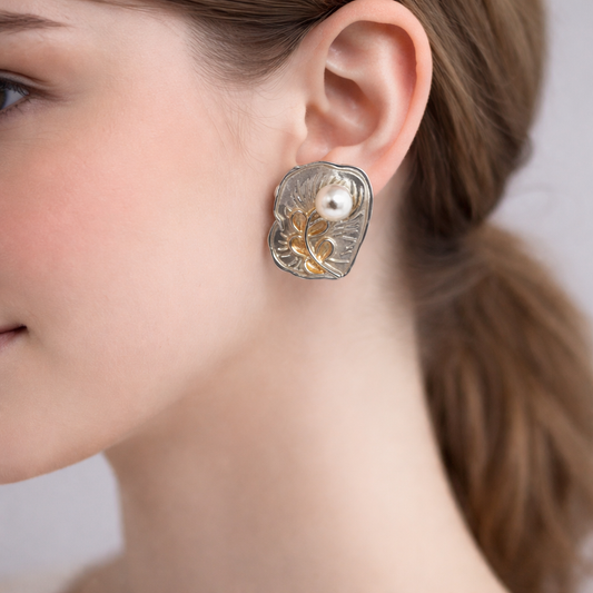 Korean small pearl Earring in flower design