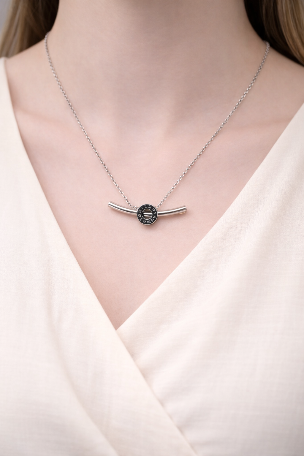 Stainless steel pierced ring necklace