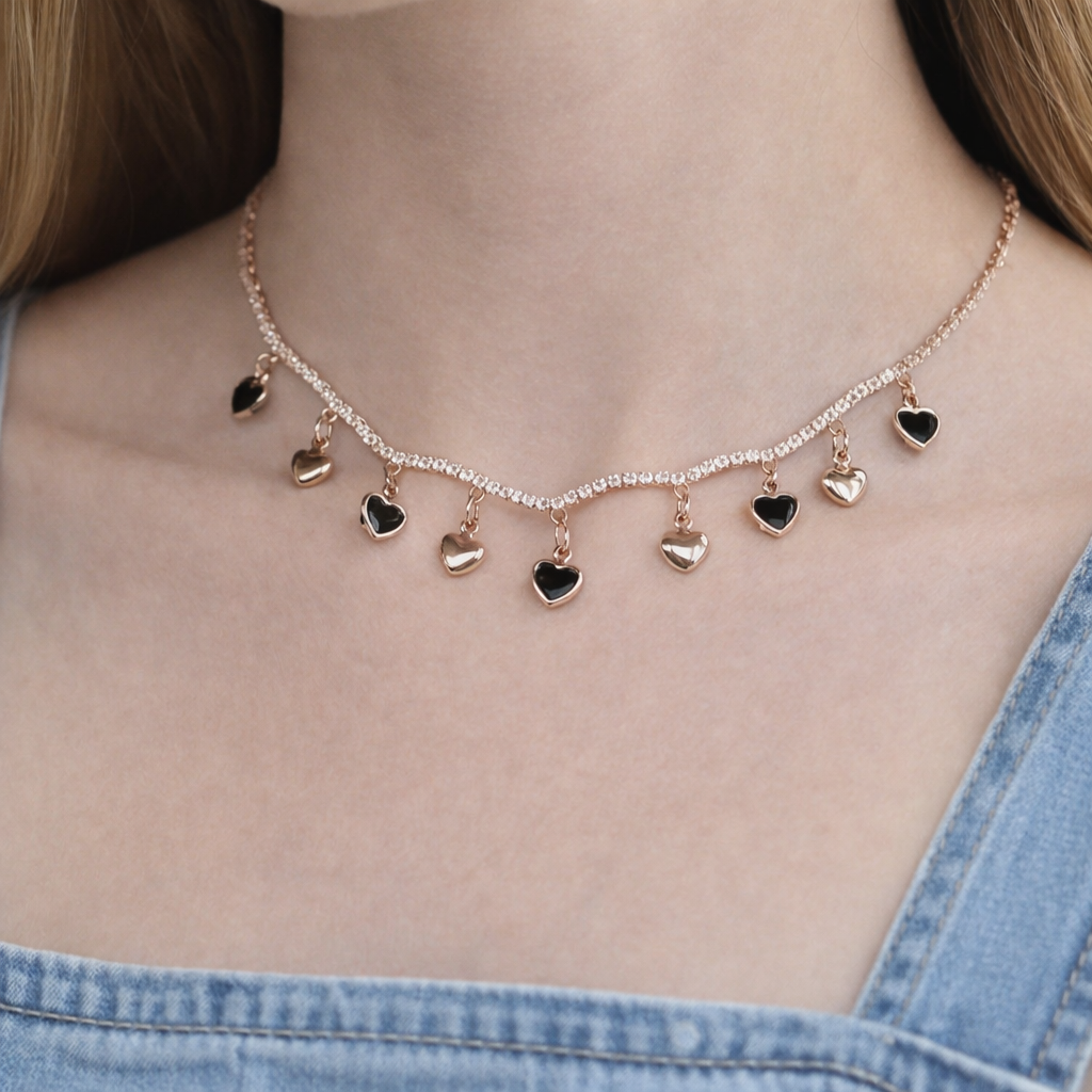 Wavy black heart shape choker necklace