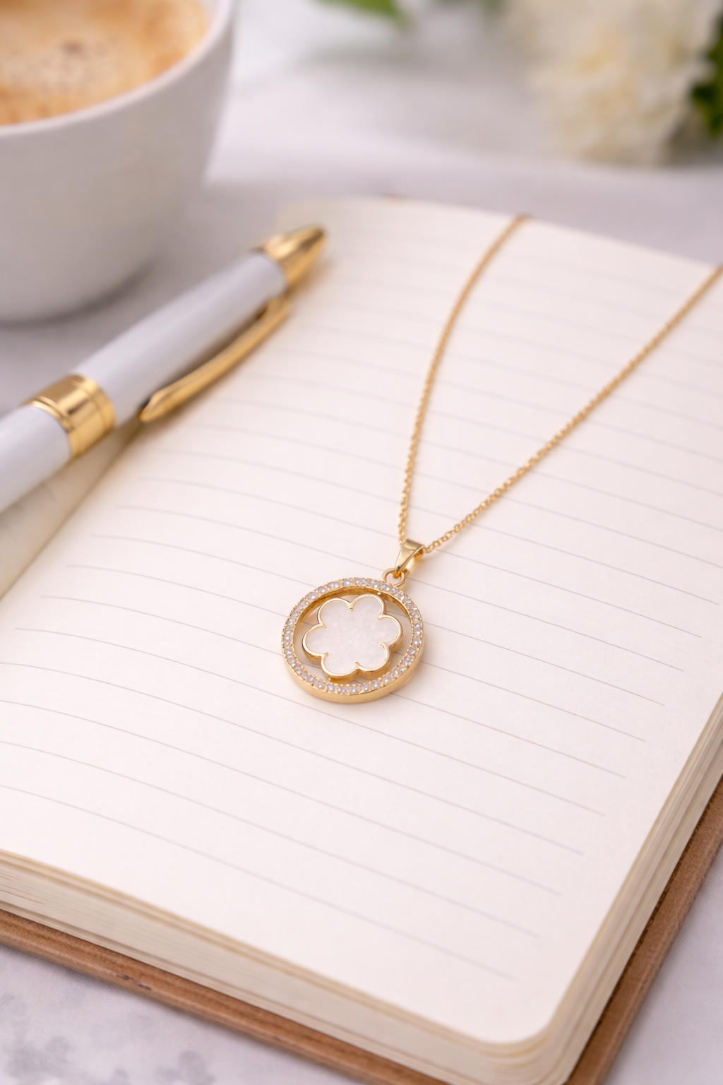 Rose gold chain with flowery pendant
