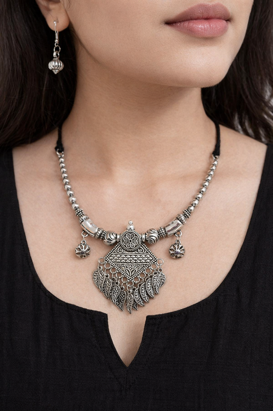 Timeless Charm Oxidised Silver Necklace Set