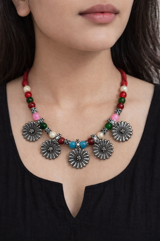 Blooming Grace Oxidised Floral Necklace