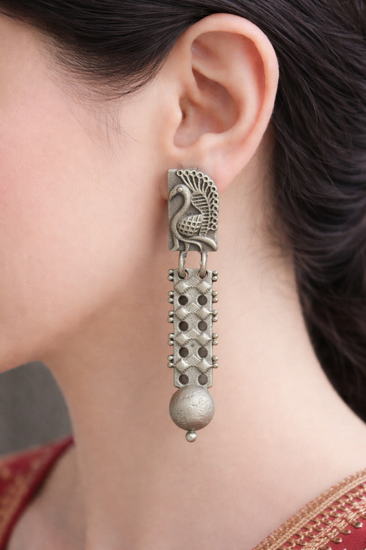 Peacock Charm Oxidised Earrings