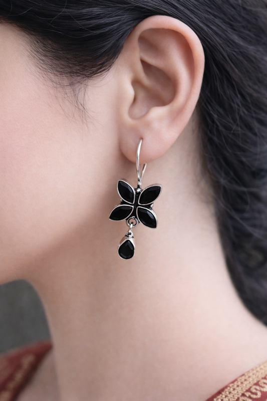 Floral Drop German Silver Earrings