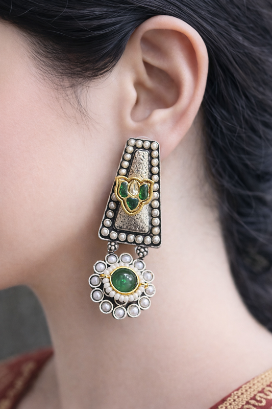 Lotus Grace Oxidised Statement Earrings