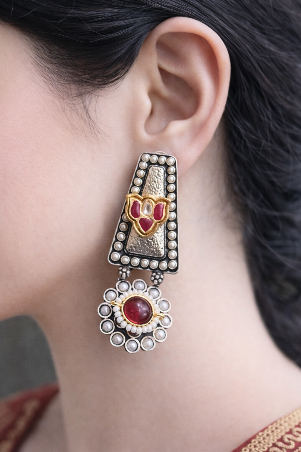 Lotus Grace Oxidised Statement Earrings