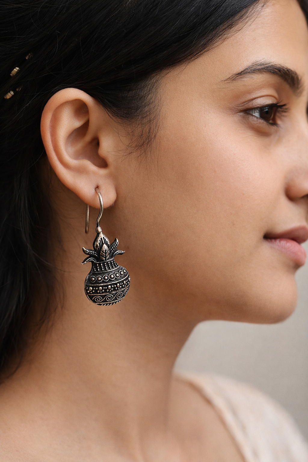 Sacred Kalash Oxidised Earrings