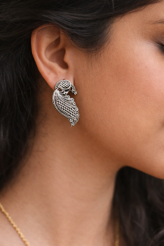 Graceful Peacock Oxidised Studs