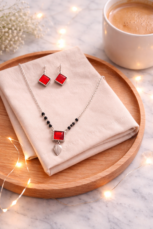 Elegant Square Stone Brass Casting Necklace Set