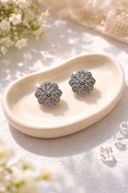 Timeless Floral Oxidised Studs