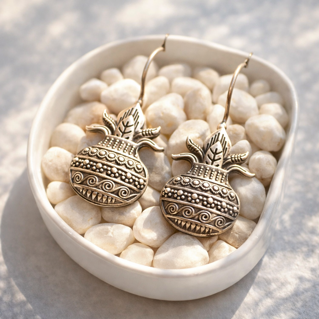 Sacred Kalash Oxidised Earrings