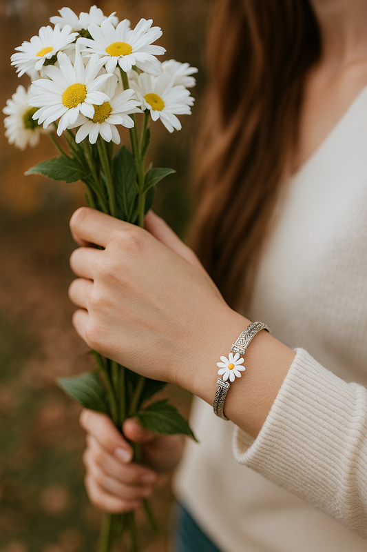 Silver Kada with Daisy Flower