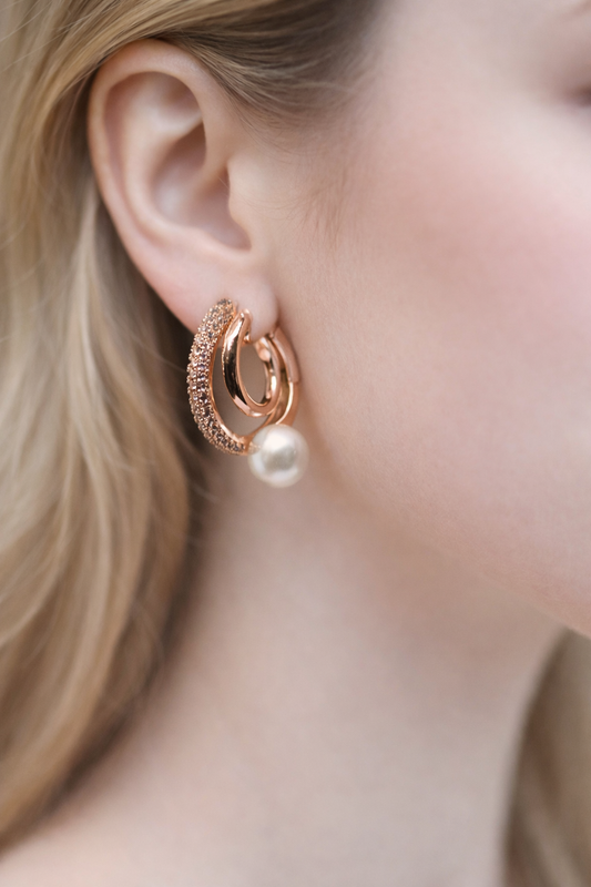 Imported stud style diamond and pearl earrings