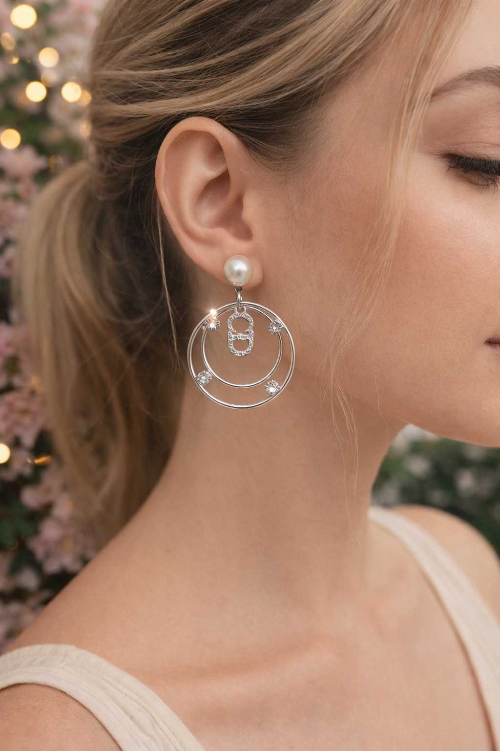 Silver and Gold pearl and diamond Earrings