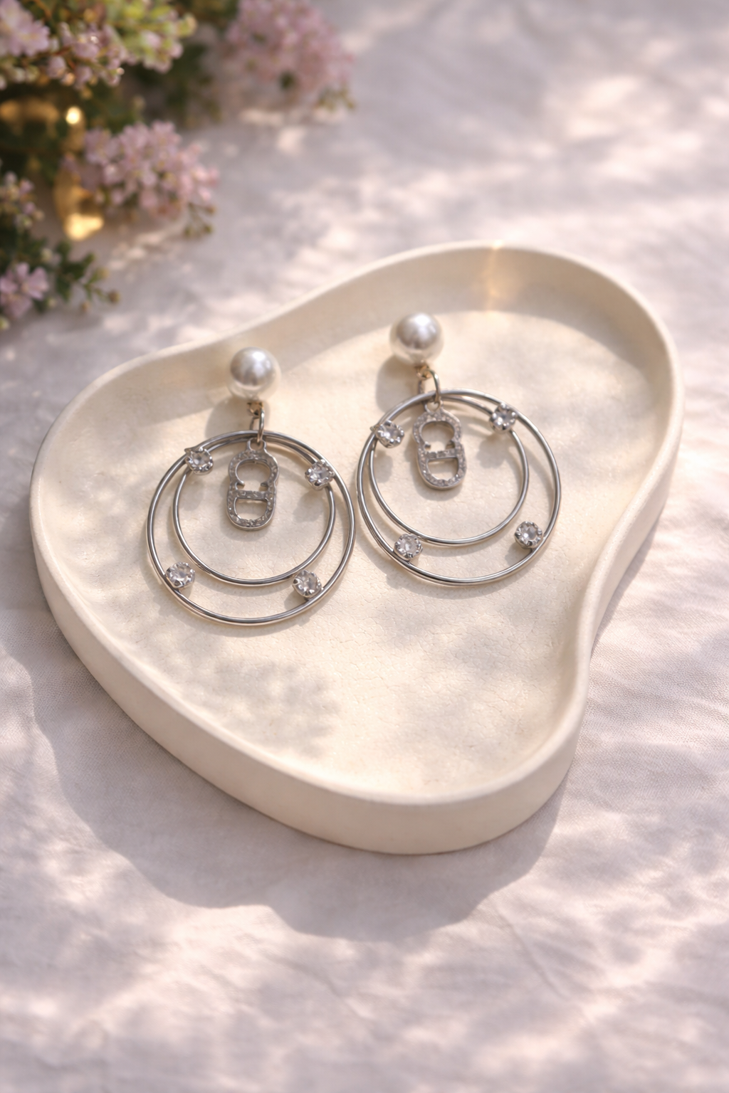 Silver and Gold pearl and diamond Earrings