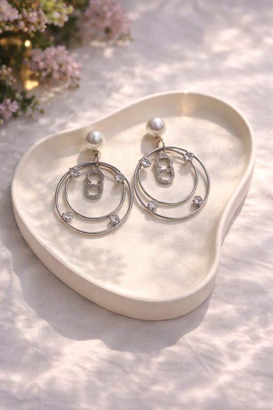 Silver and Gold pearl and diamond Earrings