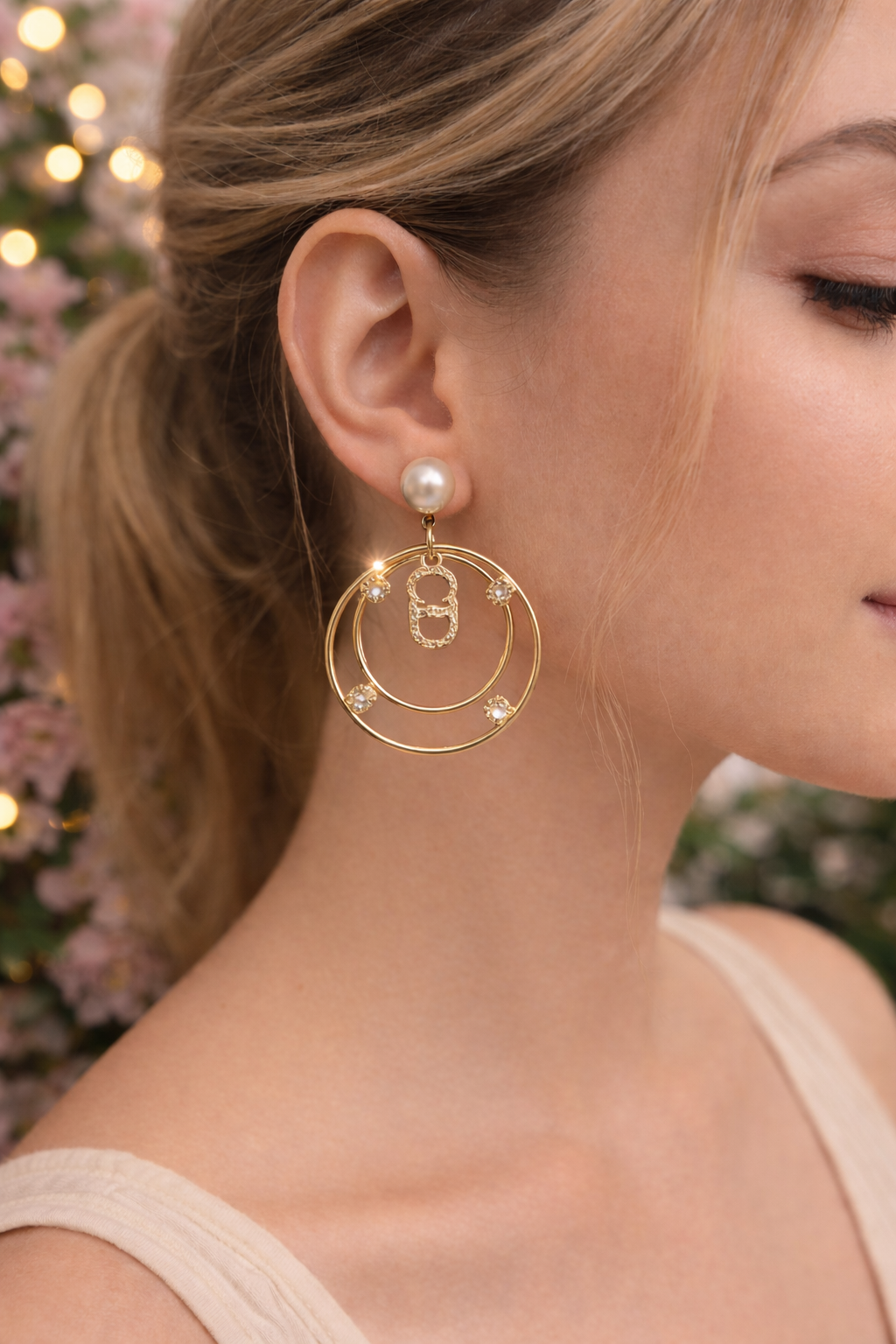 Silver and Gold pearl and diamond Earrings
