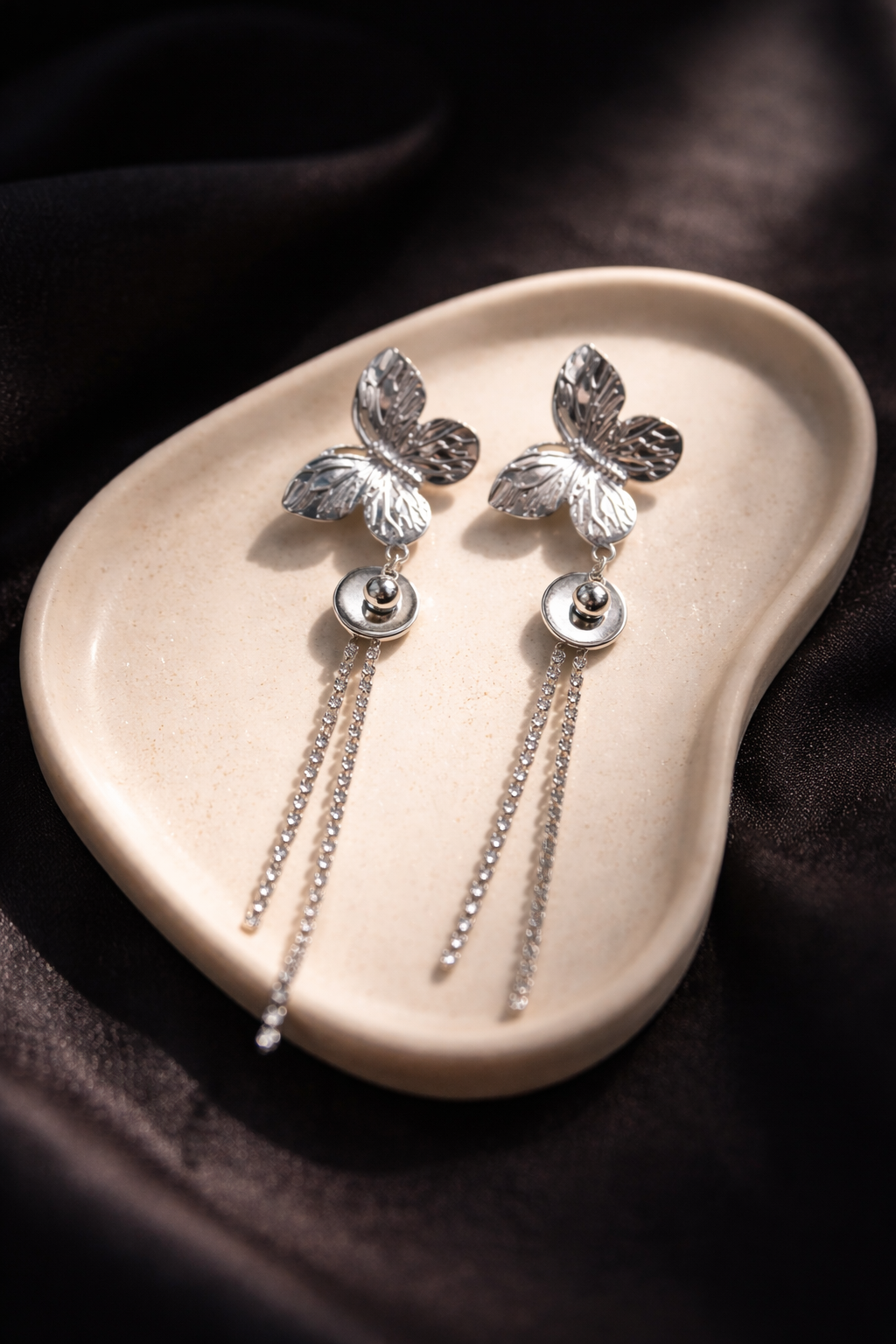 Long silver earrings