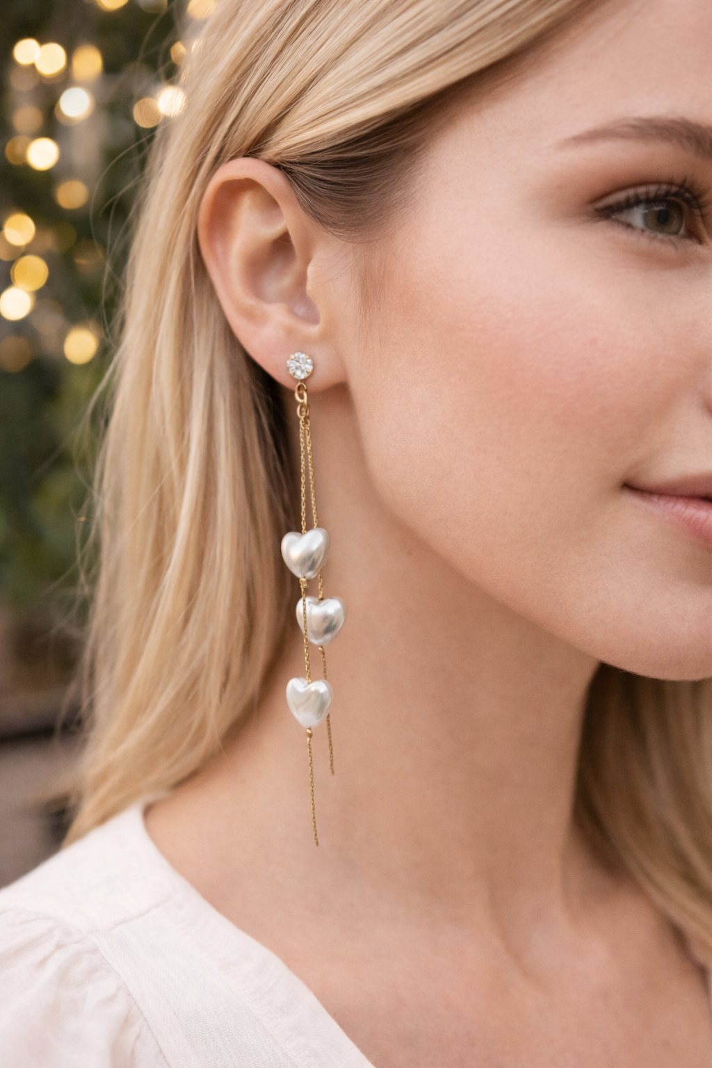 Golden Pearl Heart Drop Earrings