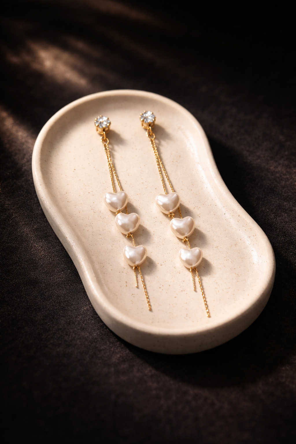 Golden Pearl Heart Drop Earrings