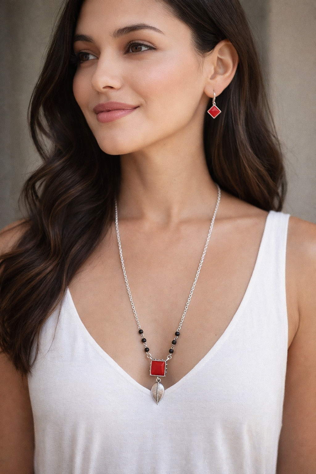 Elegant Square Stone Brass Casting Necklace Set