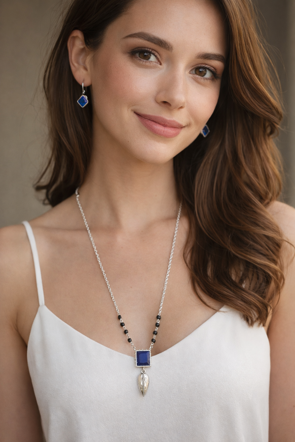 Elegant Square Stone Brass Casting Necklace Set