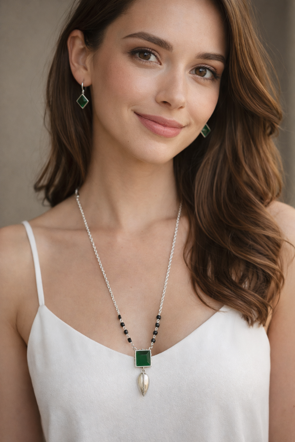 Elegant Square Stone Brass Casting Necklace Set
